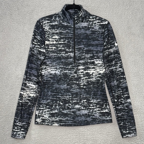 Nike Tops - Nike Pro Womens M Dri-Fit Running Long Sleeve 1/2 Zip Black Ink Shirt Mock‎ Neck
